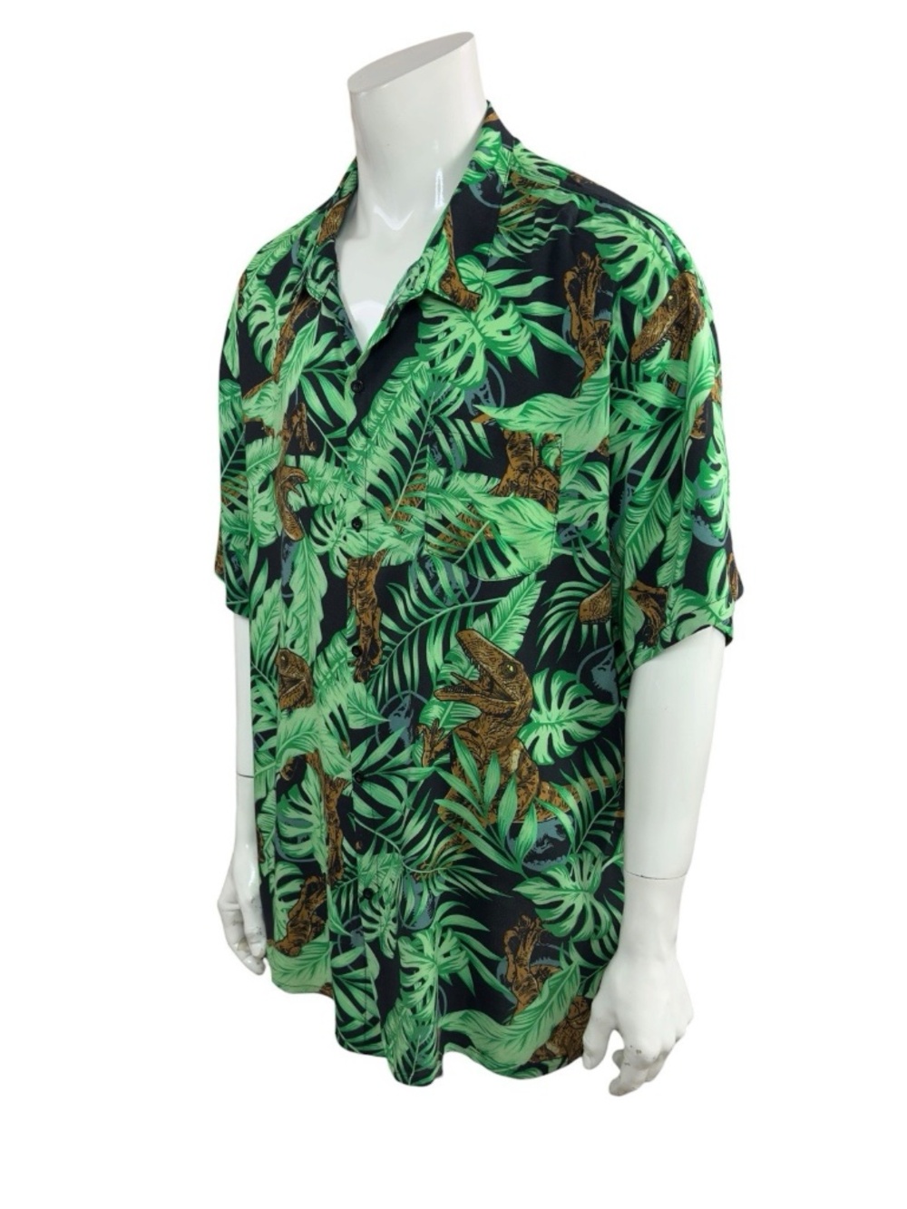 Jurassic World Mens 3XL Tropical Dinosaur Rayon Short Sleeve Camp Button Shirt